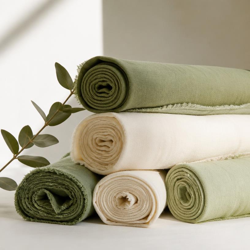 Organic cotton rolls in muted fresh tones